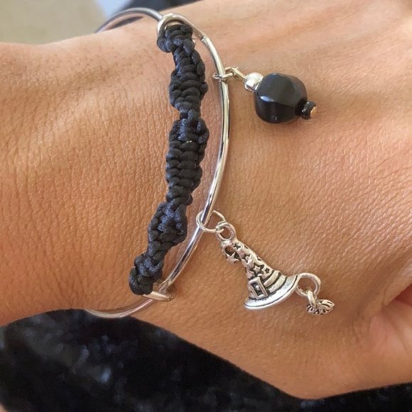 Obsidian Blackstone Witch 🧙🏽 Hat Braided Bracele - Picture 1 of 12